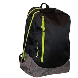 Moke Laptop Backpack Three Zipper Black & Green